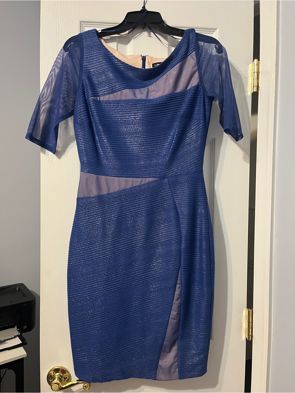 Jax Royal Blue Sheer-Panel Midi Dress